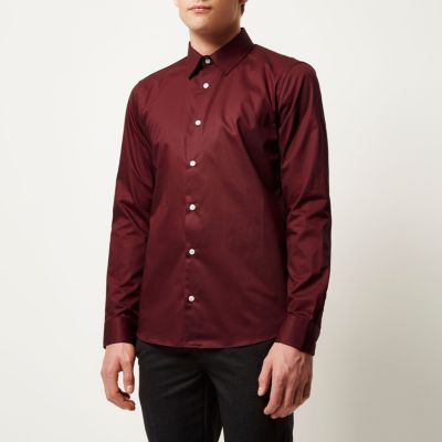 Dark red twill slim fit shirt